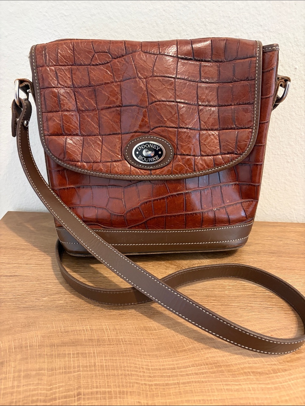 Dooney & Bourke Brown Croc-Embossed Leather Crossbody